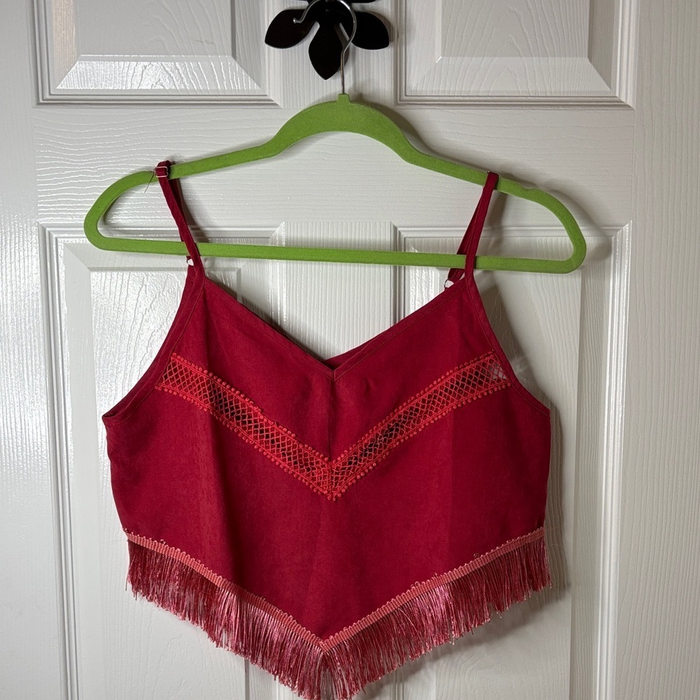 Boho Style Red Fringe Crop Top Size Medium